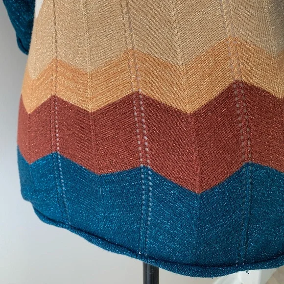 Y2K Metallic sparkle cotton knit bat wing sleeve S - Picture 5 of 14